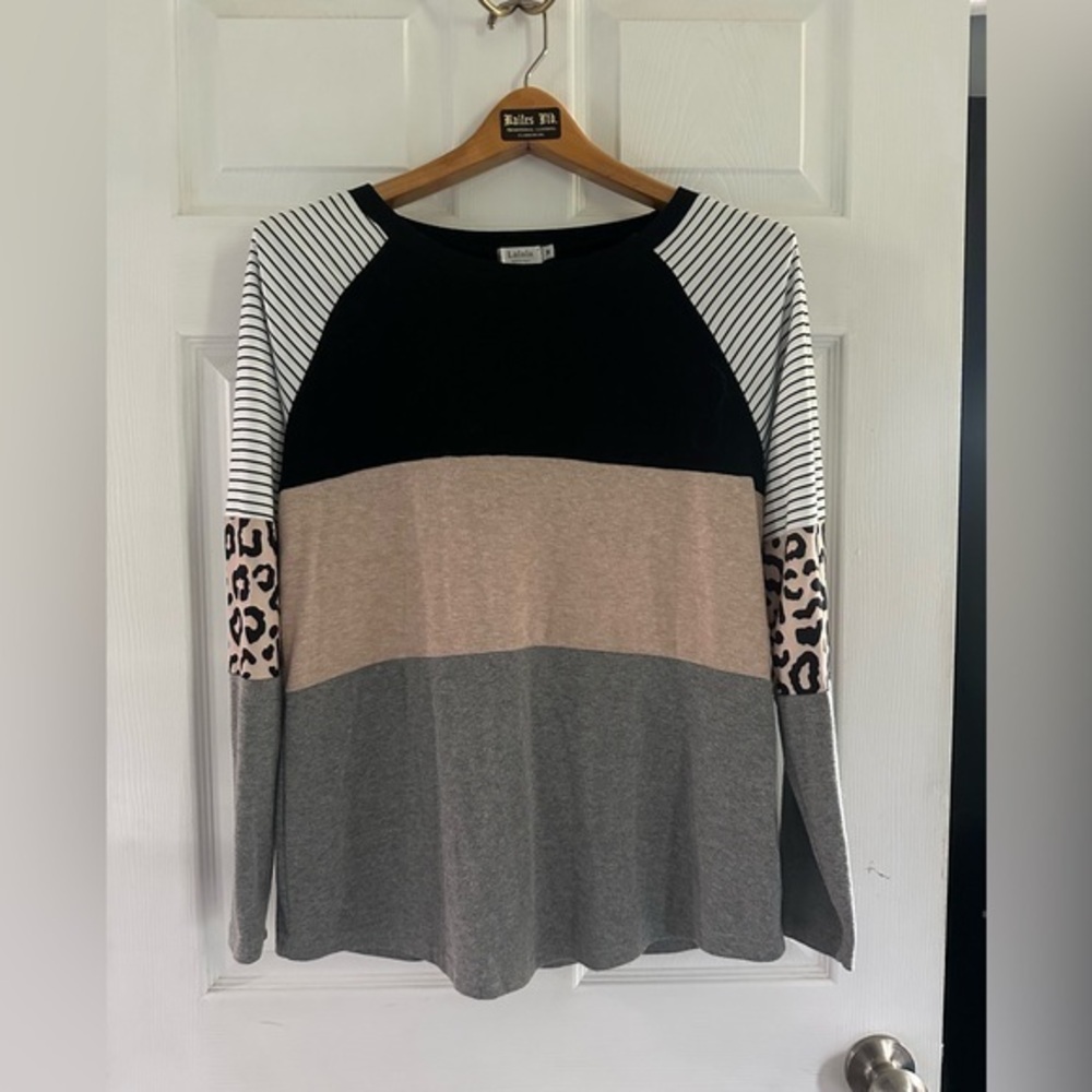 Lalala Long Sleeve Color Block Animal Print Top - Womens Size Medium